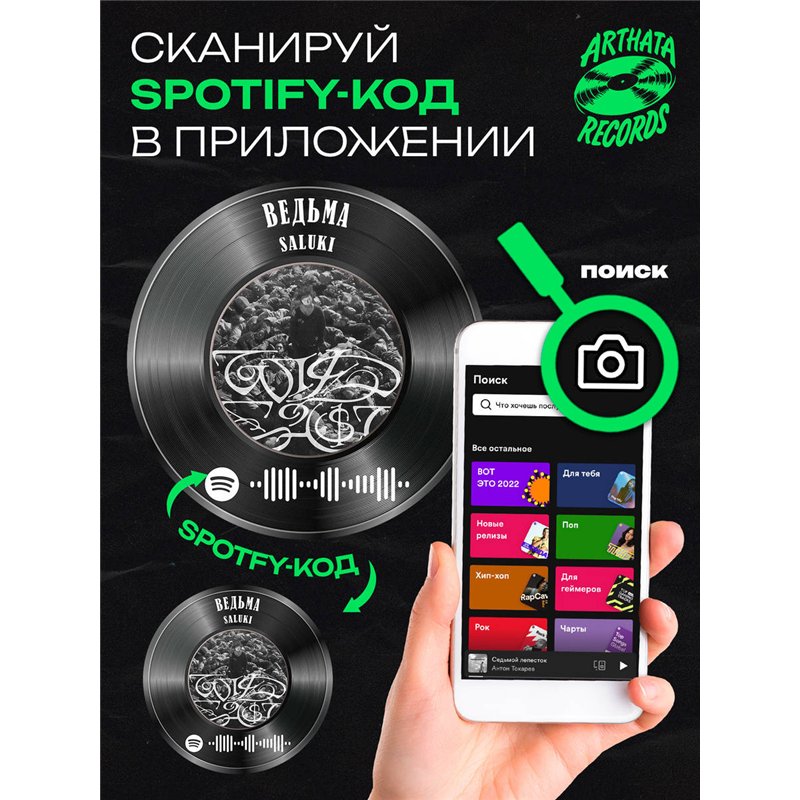 Spotify Пластинка SALUKI, брелок спотифай SALUKI - ведьма