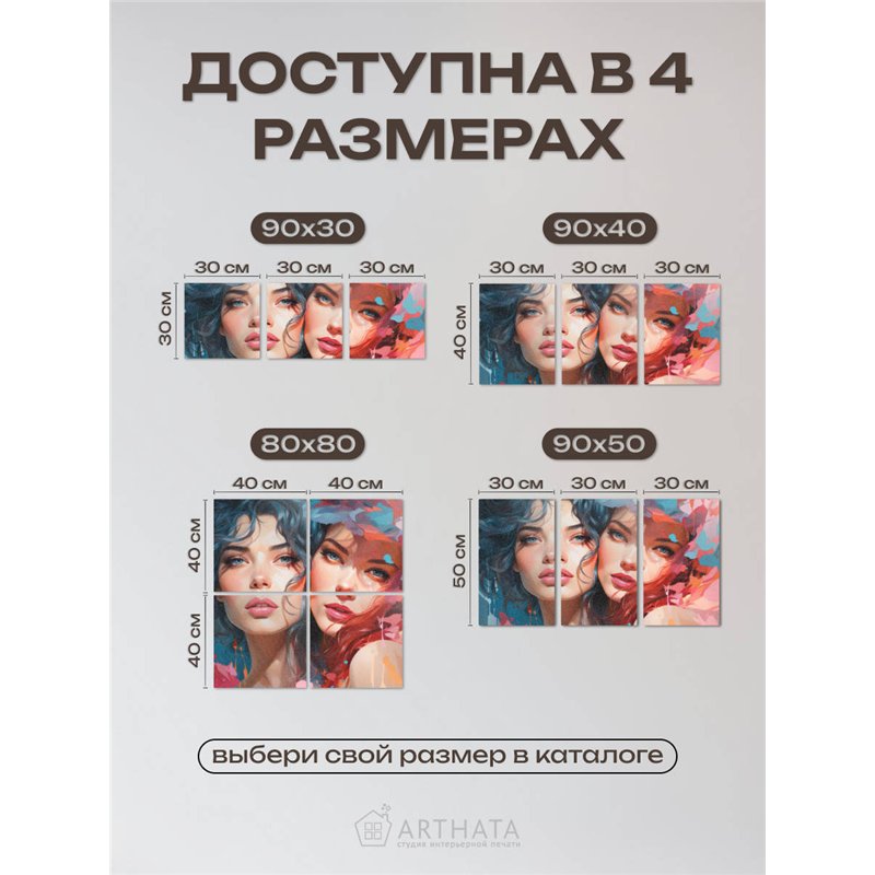Картины На Стену В Интерьер Девушки Брюнетка И Рыжая 90Х30