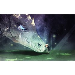 Дракон и мальчик - 3D фотообои|3D фигуры