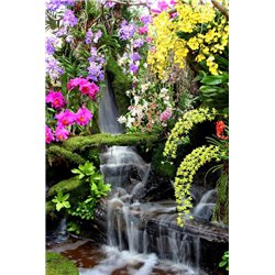 Цветы и водопад - Фотообои природа