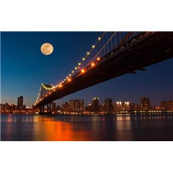 Луна над Манхэттенским мостом - Фотообои Современный город|Нью-Йорк