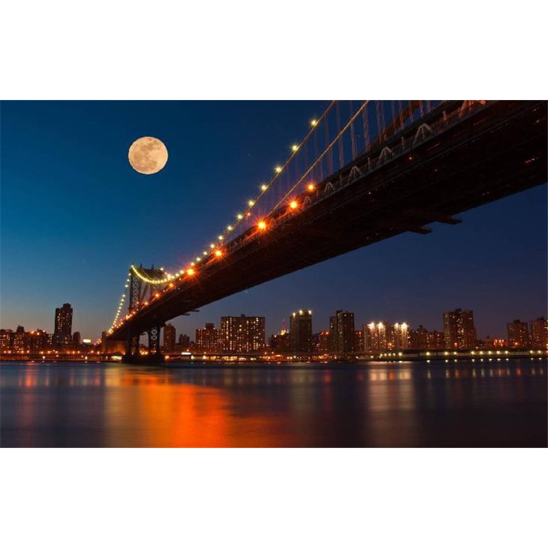 Луна над Манхэттенским мостом - Фотообои Современный город|Нью-Йорк