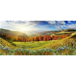 Солнце над горами - Фотообои природа|поля