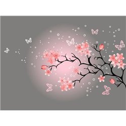 Бабочки над веточкой - Фотообои цветы|сакура