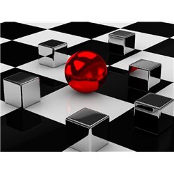 Металлические кубики и мяч - 3D фотообои|3D фигуры