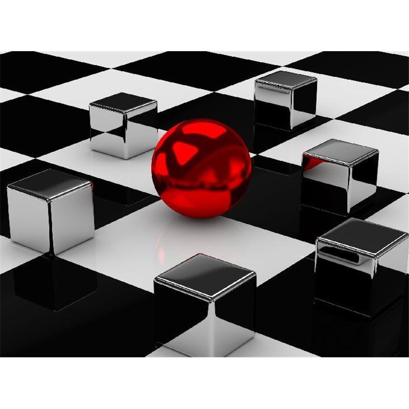 Металлические кубики и мяч - 3D фотообои|3D фигуры