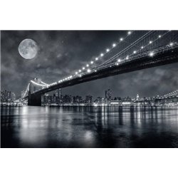 Луна над Бруклинским мостом - Фотообои Современный город|Нью-Йорк