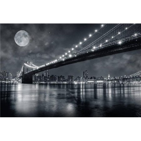 Луна над Бруклинским мостом - Фотообои Современный город|Нью-Йорк
