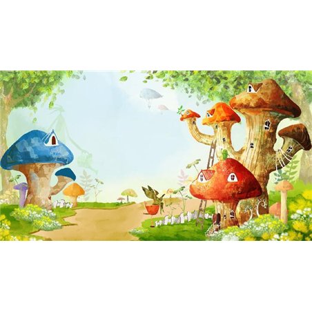 домики-грибочки - Фотообои Иллюстрации