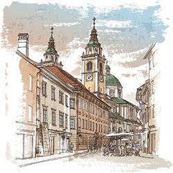 улица старого города - Фотообои Иллюстрации