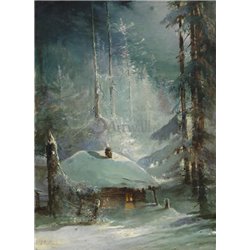Изба в зимнем лесу - Модульная картины, Репродукции, Декоративные панно, Декор стен