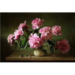 Розовые пионы в вазе - Фотообои цветы|другие