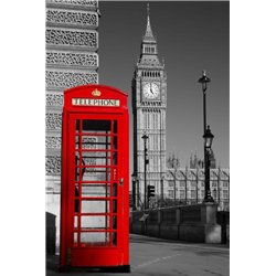 Телефонная будка на фоне города - Фотообои архитектура|Лондон