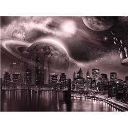 Космос над Нью-Йорком - Фотообои Современный город|Ночной город