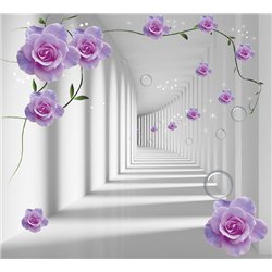 Коридор в цветах - 3D фотообои|3Д обои для зала