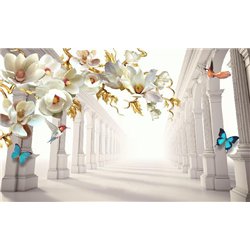 Цветение среди колонн - 3D фотообои|3Д обои на кухню