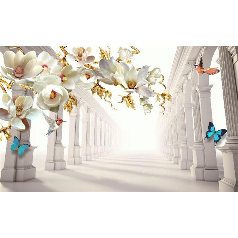 Цветение среди колонн - 3D фотообои|3Д обои на кухню