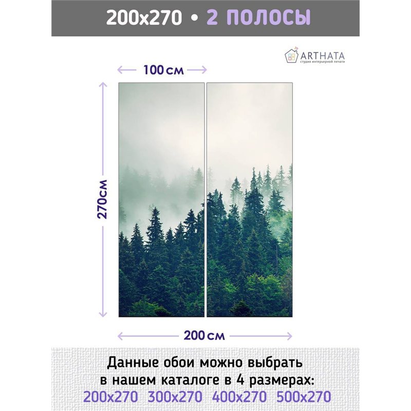 Фотообои на стену флизелиновые - природа, Лес в тумане - 200x270 см - Моющиеся виниловые обои на стену