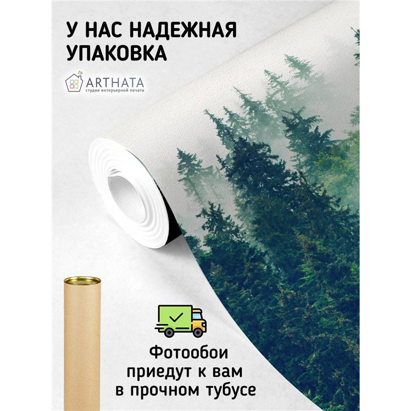 Фотообои на стену флизелиновые - природа, Лес в тумане - 200x270 см - Моющиеся виниловые обои на стену