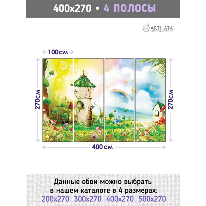 Фотообои детские - город гномов в лесу на опушке 400x270см Обои виниловые на флизелине для девочки или мальчика.
