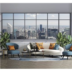 Фотообои флизелиновые - вид на город из окна в интерьере - 300 x 270см - В коридор и гостинную