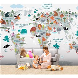 Фотообои 3d на стену - карта мира на русском языке - 400x270. Для кухни и гостинной с виниловым покрытием