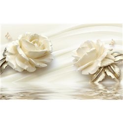 Кремовые розы у воды - 3D фотообои|3D цветы