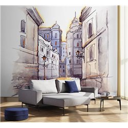 Фотообои 3d на стену - фреска города, рисунок, акварель - 400x270. Обои для кухни и гостинной с виниловым покрытием