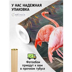 Фотообои на стену флизелиновые - фламинго и цветные листья - 500 x 270см - Моющиеся виниловые обои на стену