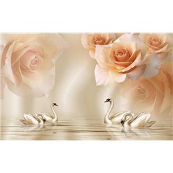 Лебеди - 3D фотообои|3Д обои в спальню
