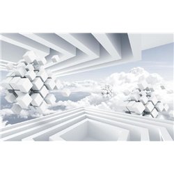 Кубы с ромбами в облаках - 3D фотообои|3D фигуры