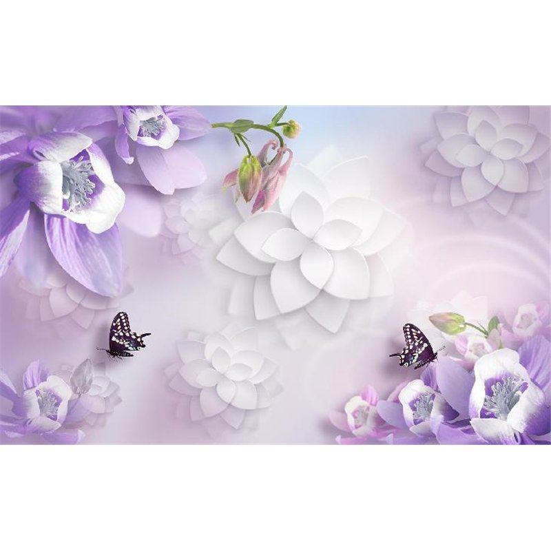 Нежные сиреневые цветы - 3D фотообои|3Д обои для зала