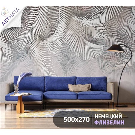 Фотообои 3d на стену - пальмовые ветки - 500x270 см. Обои для кухни и гостинной с виниловым покрытием