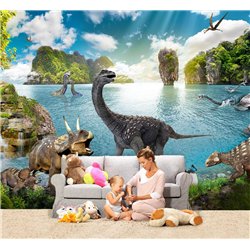 Фотообои на стену детские - динозавры - 200x270. Обои винил на флизелине моющиеся для девочки или мальчика.