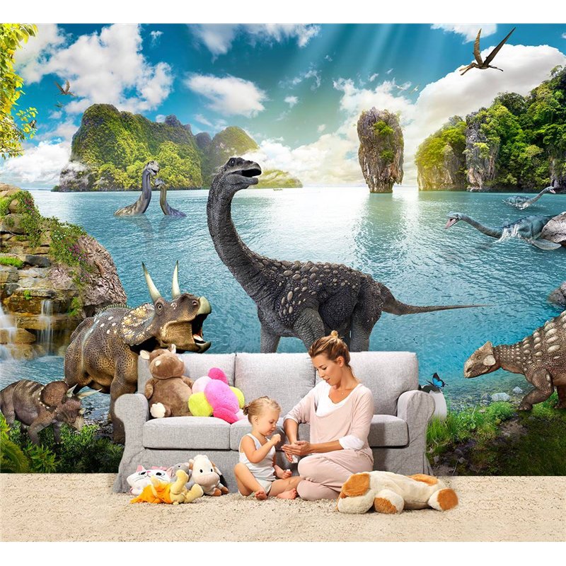 Фотообои на стену детские - динозавры - 200x270. Обои винил на флизелине моющиеся для девочки или мальчика.
