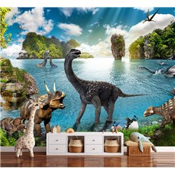 Фотообои на стену детские - динозавры - 200x270. Обои винил на флизелине моющиеся для девочки или мальчика.
