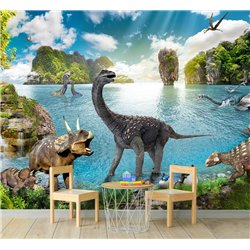 Фотообои на стену детские - динозавры - 200x270. Обои винил на флизелине моющиеся для девочки или мальчика.