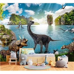 Фотообои на стену детские - динозавры - 200x270. Обои винил на флизелине моющиеся для девочки или мальчика.