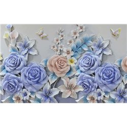 Синие розы - 3D фотообои|3D цветы