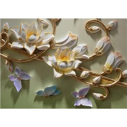 Лотос на золотых ветвях - 3D фотообои|3D цветы
