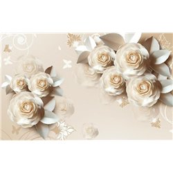 Кремовые розы - 3D фотообои|3D цветы