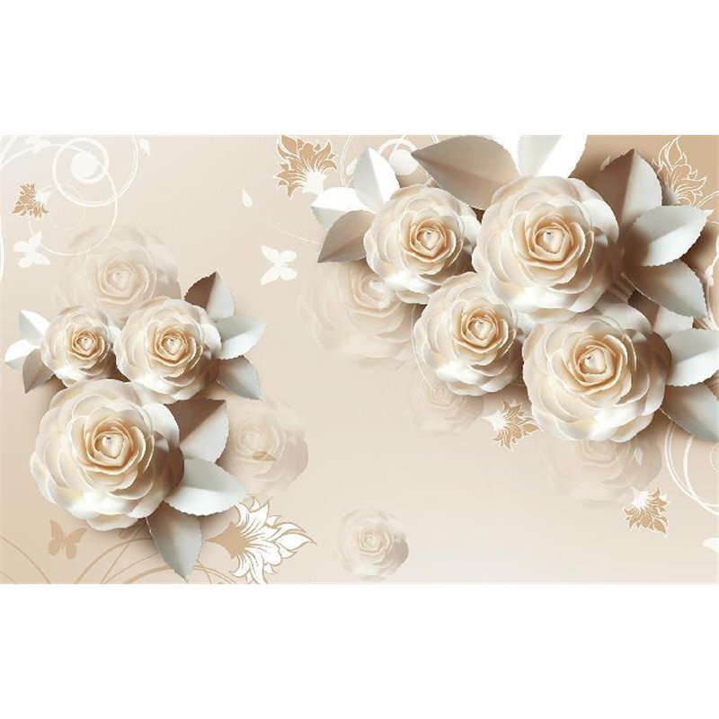 Кремовые розы - 3D фотообои|3D цветы