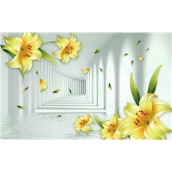 Лепестки лилий - 3D фотообои|3Д обои для зала