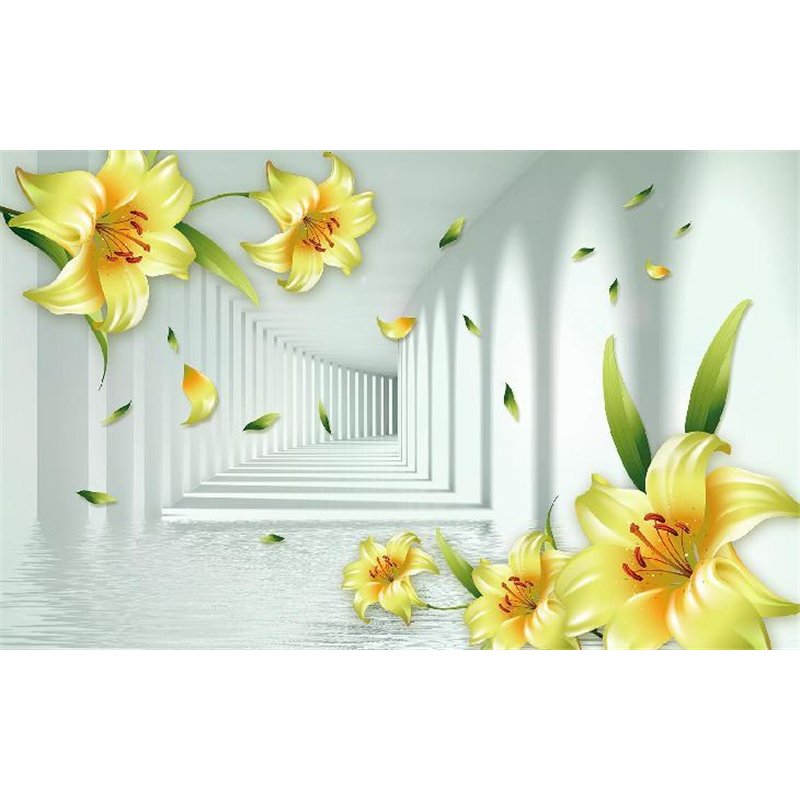 Лепестки лилий - 3D фотообои|3Д обои для зала