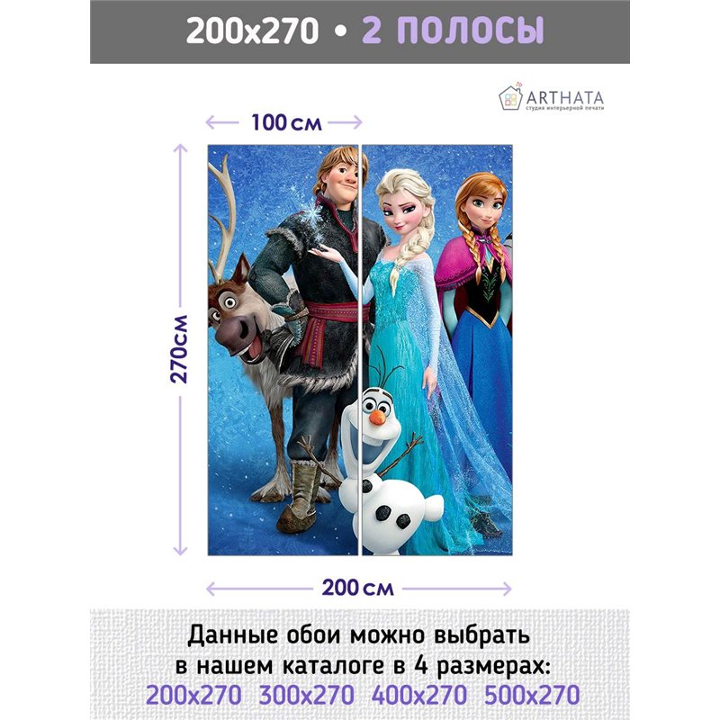 Фотообои на стену детские - холодное сердце - 200 x 270 - Обои винил на флизелине моющиеся для девочки или мальчика.
