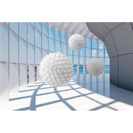Белые сферы с шарами - Фотообои Расширяющие пространство