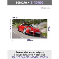 Фотообои в детскую - красный автомобиль - 500 x 270см - Обои винил на флизелине моющиеся для девочки или мальчика.