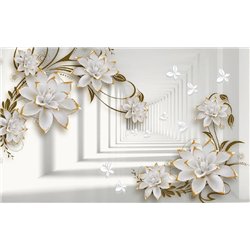 Цветы с позолотой - 3D фотообои|3D расширяющие пространство