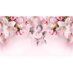 Ангелочки среди цветов - 3D фотообои|3Д обои на кухню