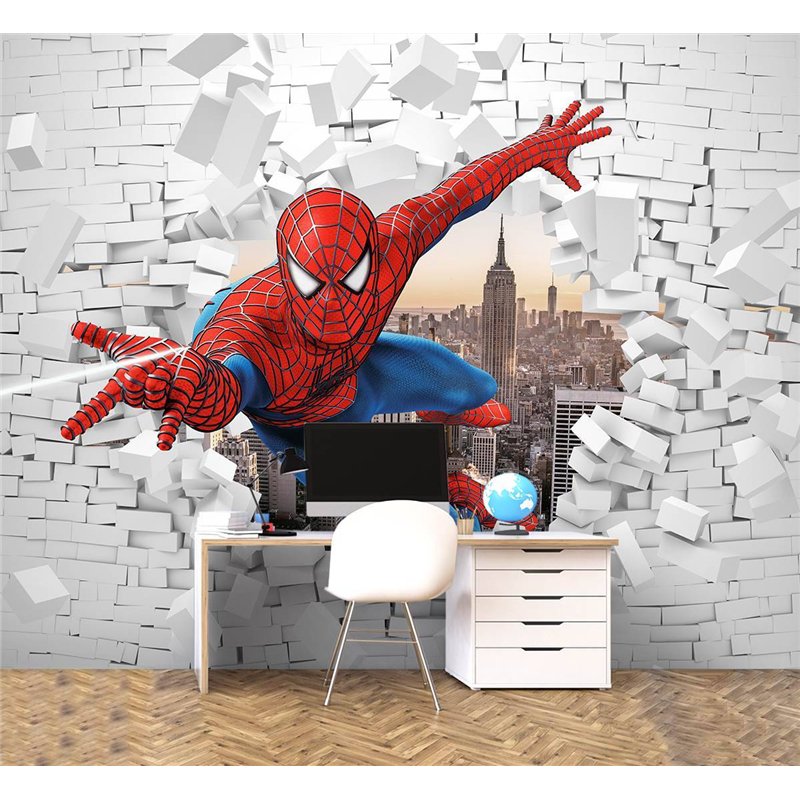 Фотообои детские - кирпичная стена мультфильм человек паук - 400 x 270 - Обои винил на флизелине моющиеся для девочки или мальчи